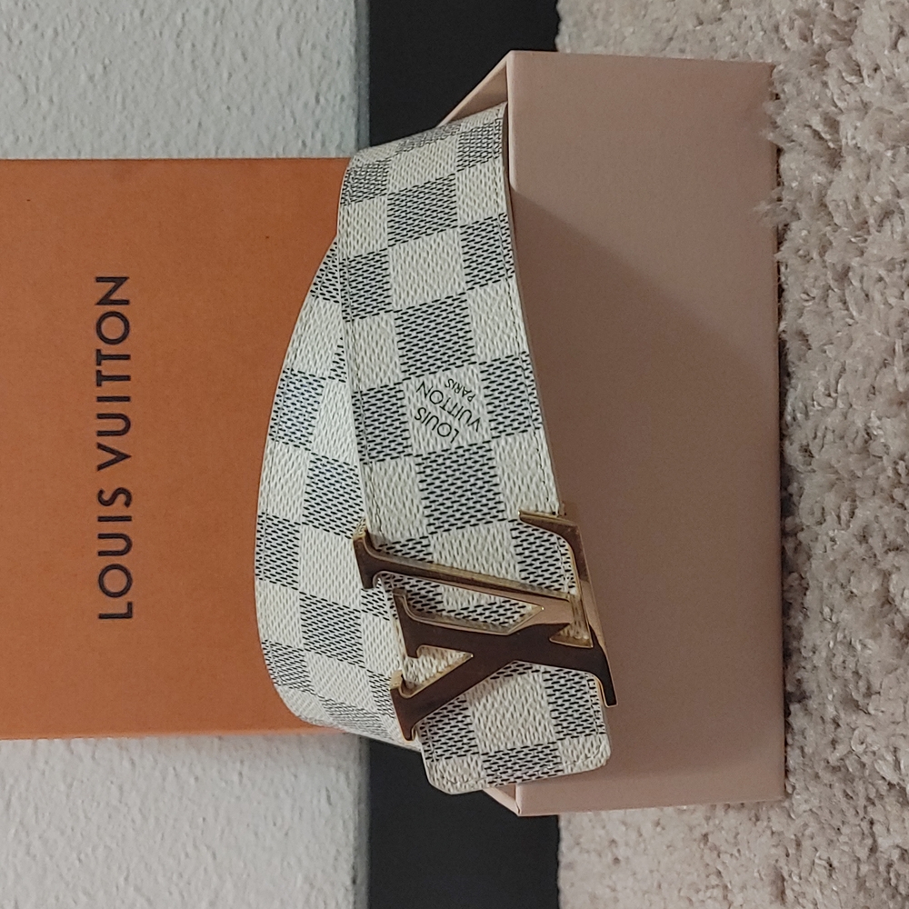 Louis Vuitton White and Gray Checkered Belt